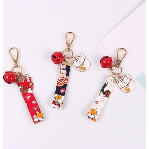 Fortune Kitten Cat Lucky Ribbon Pretty Blessing Key Chain Pendant Good Luck Blessing Keyrings Charm Bag Ornaments Gift