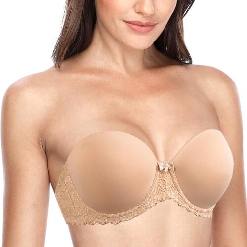 YANDW Women Bra Sexy Lingerie Underwire Strapless Halter Unlined Thin Cup Bra 32 34 36 38 40 42 44 46 B C D E F G Plus Size
