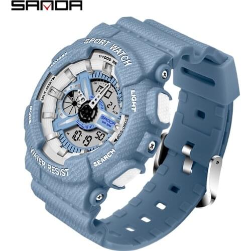 SANDA Women Quartz Watches 30m Waterproof Outdoor Sport Stopwatch Clock Fashion Lady Dual Display Digital Wrist Watch Masculino