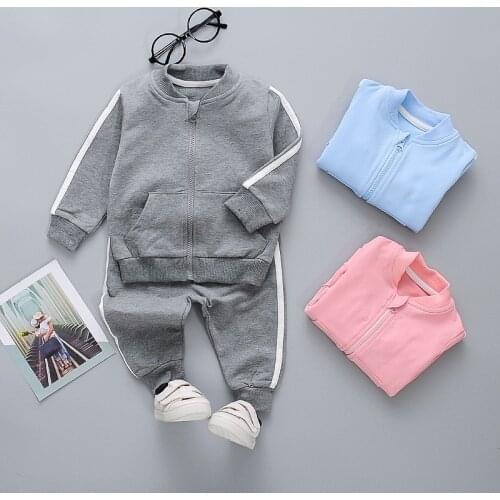 Spring Autumn Children Clothing Set Long Sleeve Zipper Cotton Jacket and Pants Sets for Boys Girls Sports Suit