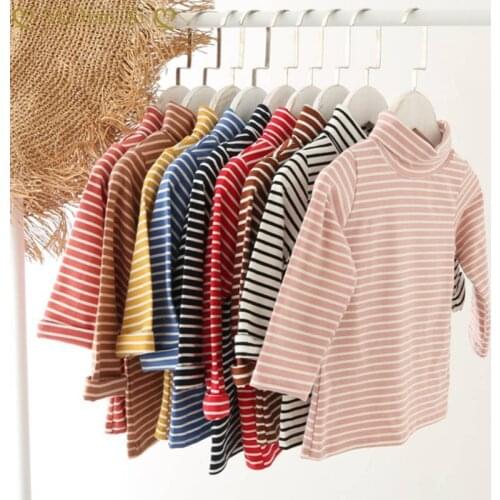 Spring / Winter Childrens Clothing Striped Kids Long Sleeved T-shirt Baby Boys Girls Turtleneck Bottoming Shirt Soft Underwear