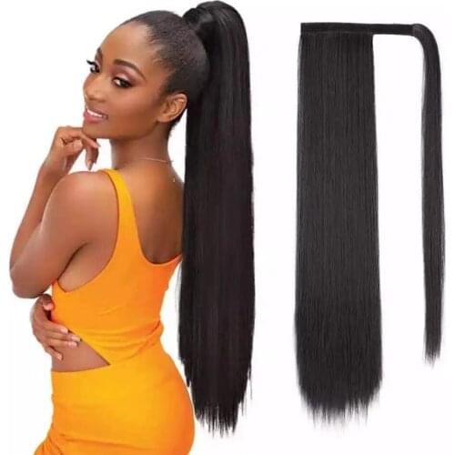 Long Straight Wrap Around Clip In Ponytail Hair Extension Heat Resistant Synthetic Pony Tail Fake