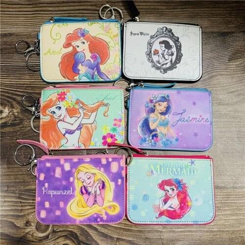 Disney Princess mermaid Anime Figures Cartoon Product Cosplay Accessories Casual Card Holder zipper Unisex Gift