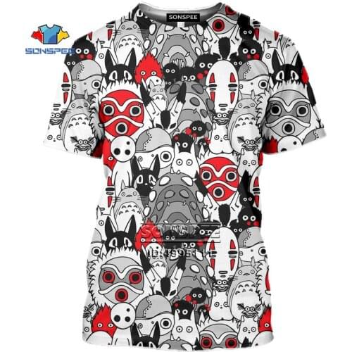 Miyazaki Hayao My Neighbor Totoro Mens T-shirt 3D Cute Cat Faceless Mask T shirt Casual Summer Short Sleeve Fitness Clothing