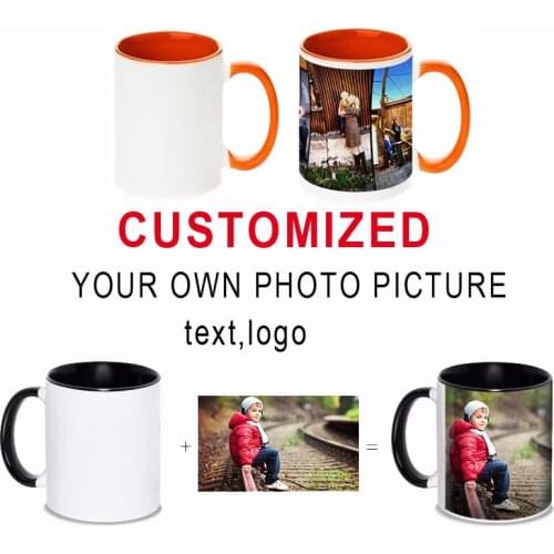 Personalized DIY photo coffee mug Multi color handle Milk Tea Cups with Custom Picture LOGO Text printing