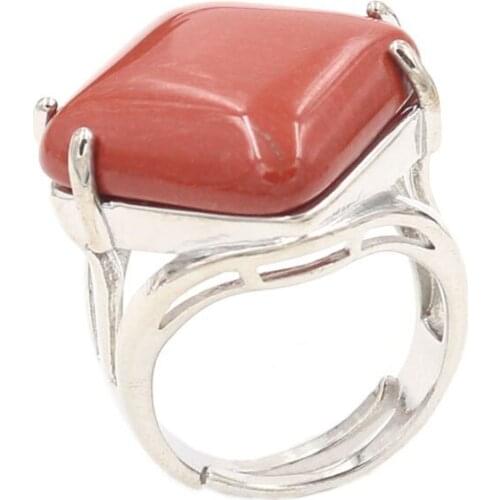YJXP Stylish Silver Plated Classic Rhombus Shape Attractive Red Stone Adjustable Finger Ring for Engagement Charms Jewelry