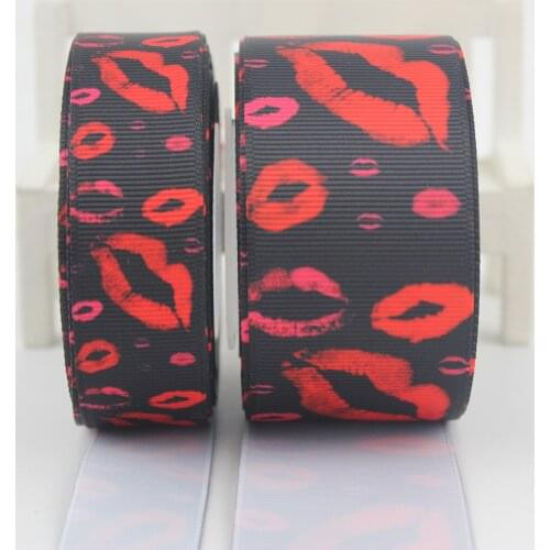 Sexy red lip printed grosgrain ribbon black DIY headwear ribbon and bow garment accessories 16mm 22mm 25mm 38mm 57mm 75mm