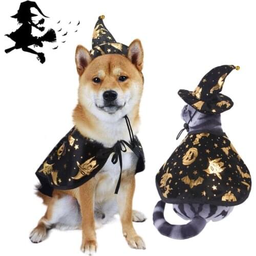 Cosplay Pet Halloween Costume Cape And Wizard Hat for Kitten Small Medium Outfit Cosplay Decoration Party Suit Costumes for Cats