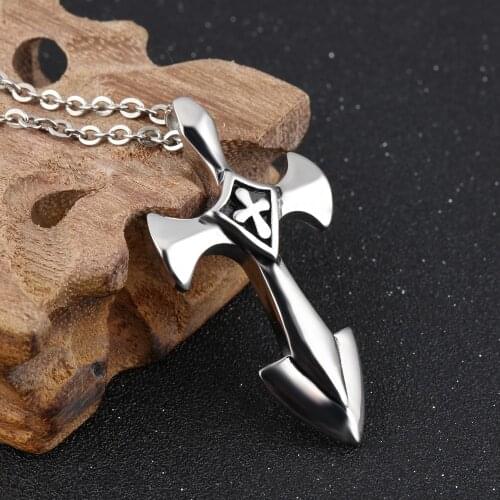 Best gift for Mens Hip Hop Jewelry Stainless Steel Sword Cross Pendant Necklace New List