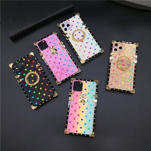 Fashion Matte Square Case for iPhone 13 PRO MAX 12 PRO X XS Max XR Glitter Heart Cover Case for iphone 11 PRO MAX 7 8 Plus 6 6S