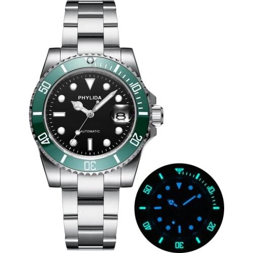2020 NEW 10ATM 100M Water Resistant 40mm Mens Black Dial Green Sub Diver Watch Automatic MIYOTA Mov't Sapphire Crystal Homage
