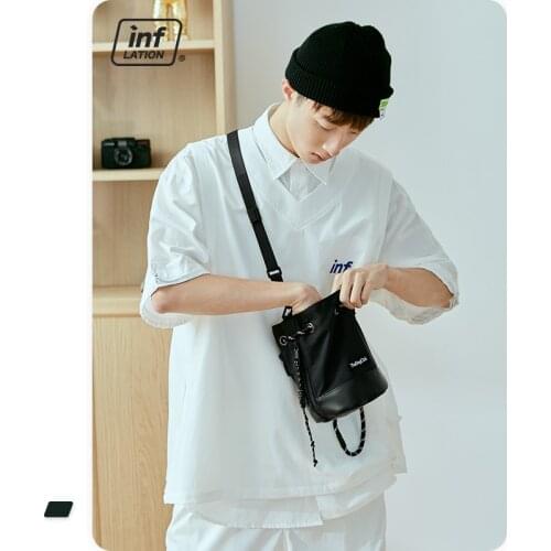 INFLATION Black Color Bucket Bag For Men Streetwear Outdoor Unisex Bucket Bag 408AI2020