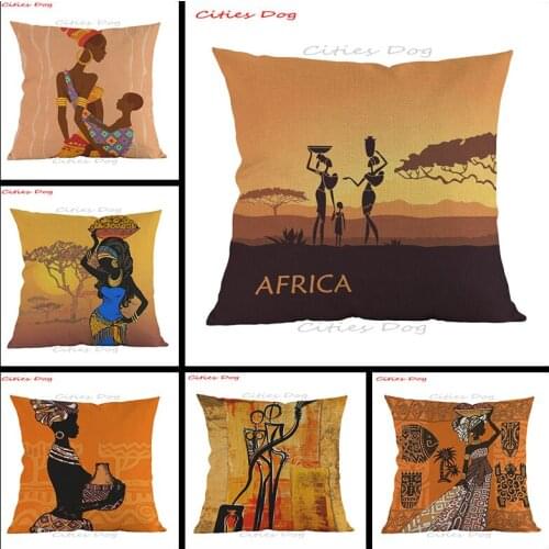 National style African style cushion cover linen Sexy Cartoon character africa Scenery Printed Home sofa Decoration Pillow case