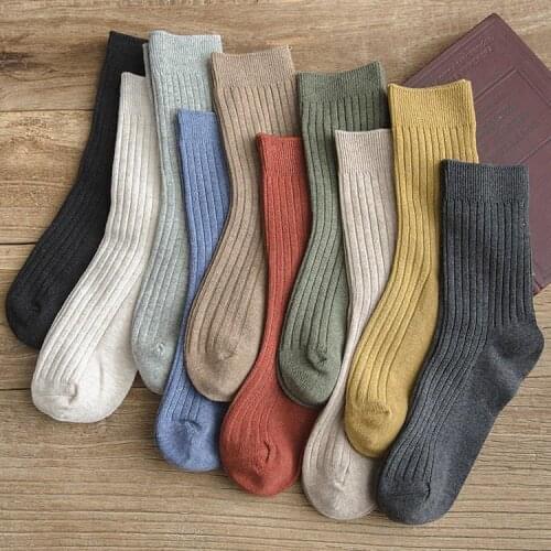 New Product Japanese Harajuku Retro Female Cotton Loose Socks High School Girls Korean Knit Solid Color Long Womens Socks