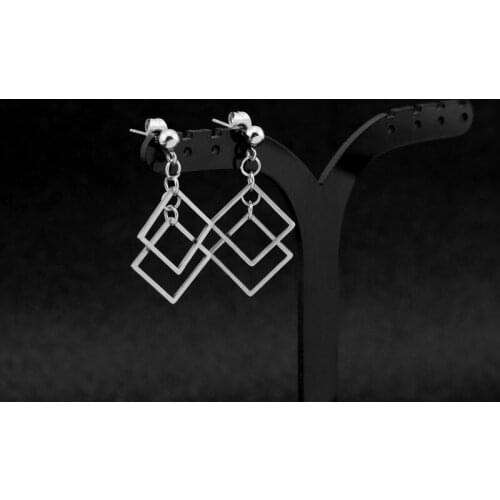 New Double Layer Geometry Small Square Earrings Stainless Steel Transparent Resin Earclip Street Womens Fashion Jewelry