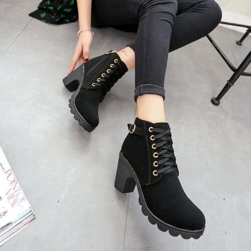 New Spring and Winter Womens High-heeled Boots High-heeled Lace Up European Ladies Shoes PU High-heeled Shoes Boots