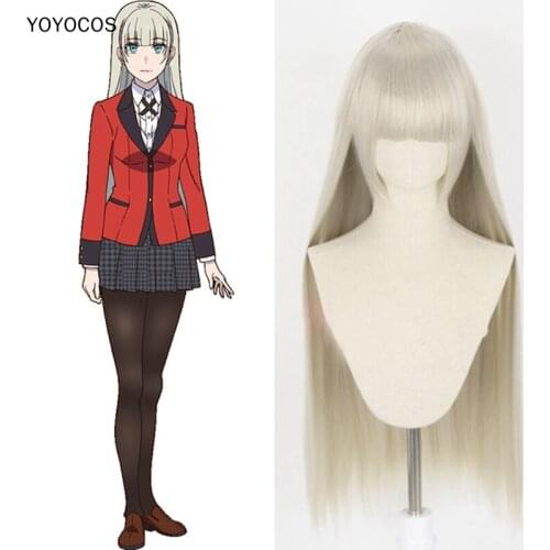 YOYOCOS Kakegurui Compulsive Gambler Cosplay Wigs Ririka Momobami Cosplay Long Straight Wig Heat Resistant Synthetic Wig + Cap