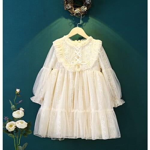 Baby Girls Dress For Wedding Party Dresses Kids Princess Dress Lantern Sleeve Lace Children Girls Clothing Ball Gown 4-9Y