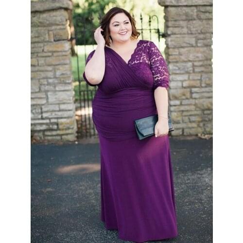 Plus size Mother of the Bride Dress Purple Lace Floor Length Mother of Groom Wedding Party Prom Evening Gowns