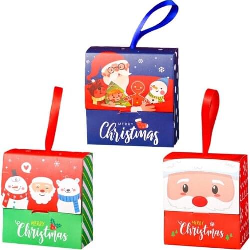 68UE 30Pcs Creative Christmas Candy Wrap Gift Box with Handles Small Baking Cookie Case Cartoon Santa Packaging Container