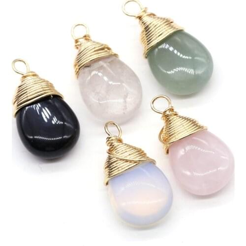 1pcs Natural Stone Water Drop Shape Charms Aventurine Clear Quartzs Pendants for Earring Necklace Jewelry Making Size 13x25mm