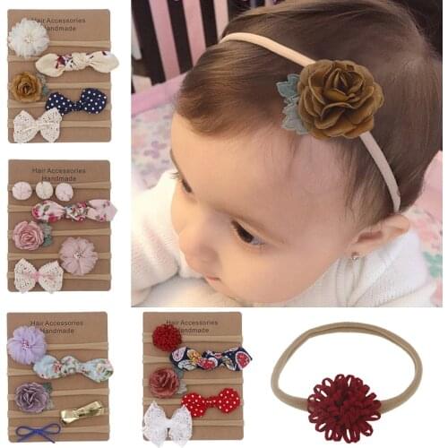 5Pcs/Set Nylon Baby Headband Flower Bows Elastic Kids Turban Newborn Infant Toddler Hair Bands For Girls Baby Hair Accessories