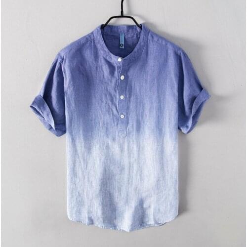 Pullover 100% Linen Shirts Men Short Sleeve Stand Collar Dress Shirt Fashion Casual Flax Tops Male Camisa Men Clothing TS-764