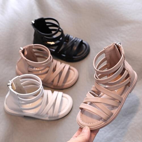 2021 Summer Shoes Girls Sandals Rivets Sandal Boots Cross-tied Kids Shoes Gladiator Sandals Back Zip Roma Princess Shoes Child