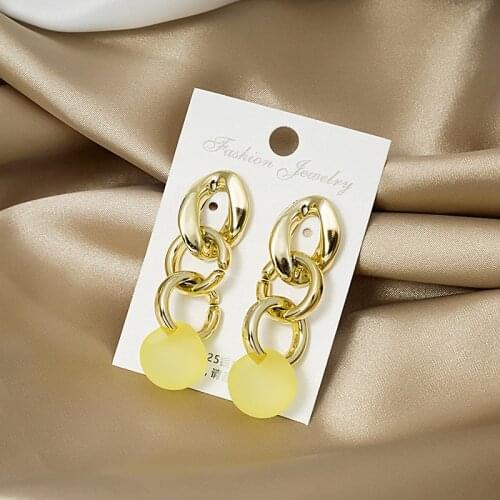 925 Silver Needle Candy Color Ball Pendant Chain Earrings Girl New Personality Design Earrings Jewelry