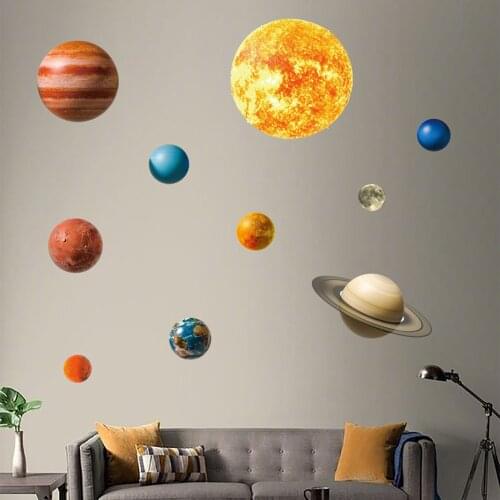 Modern Wall Stickers Eight Luminous Planets Dark Fluorescent Decals Waterproof PVC Home Living Room Windows Decor