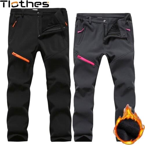 Outdoor Thicken Plus Velvet Waterproof Windproof Hiking Pants Men Women Winter Warm Trousers Solid Color Fleece Trekking Pants