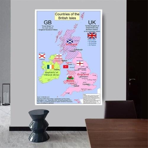 The United Kingdom Map Wall Art Poster Non-woven Canvas Painting Decorative Picture Vintage Card Home Decoration School Supplies