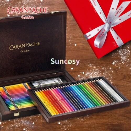 Caran d'Ache Neocolor II Water-Soluble Pastels, PRISMALO Water-Soluble colored pencils, Wooden Gift Box