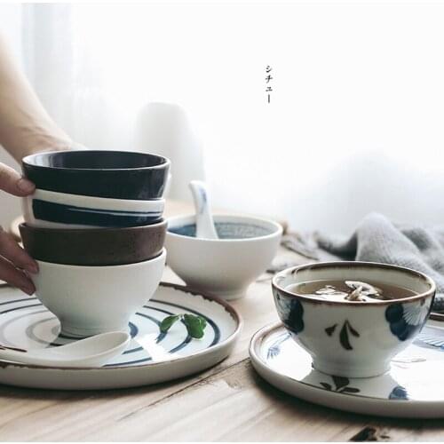 Japanese hand-painted underglaze ceramic tableware household fruit salad eating bowl restaurant 4.5 inch