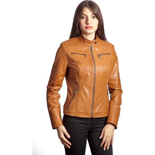 Women Genuine Leather Camel Coats Jacket New Zipper Spring Winter New Fashion Campaign