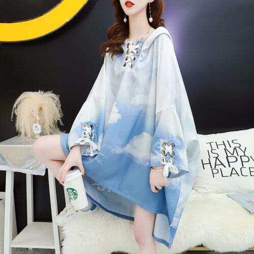 2021 Spring summer Women Hoodies Oversize Loose tie dye Hooded pullovers Plus size Long sleeve female hoodies