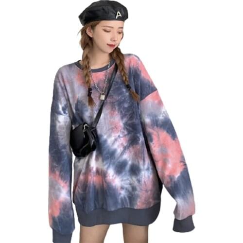 Tie Dye Sweatshirt Women Couple Outfit Long Sleeve O Neck Hoodie Fashion Boyfriend Oversized Pullover Ladies Loose Korean Tops