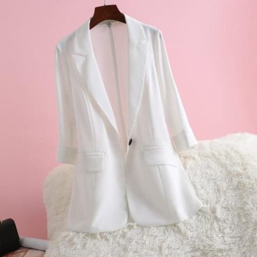 Thin slim Womens Suit jacket Fall 2021 New 3/4 Sleeve Single Button Temperament blazers ladies Summer Sunscreen Shirt aq1077