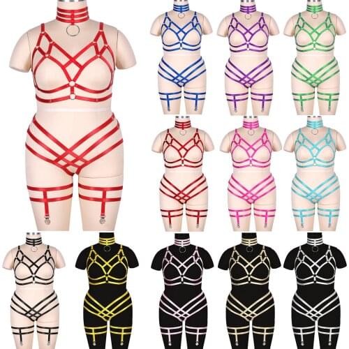 Goth Fat Female Plus Size Harness Set Body Bondage Restraints Straps Bdsm Leg Stockings Garter Belts Erotic Thong Lingerie Seks
