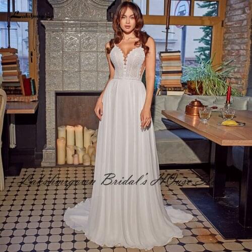 Sexy Women Vestido Boho Wedding Dress Beading Beach Summer 2022 Robes Bridal Civil Wedding Receipt Dinner Party Gowns Open Back