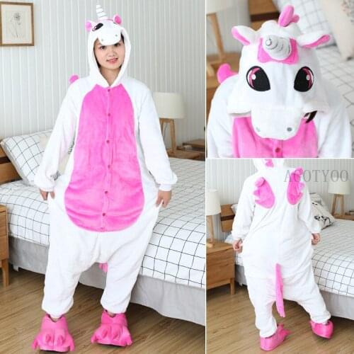 Winter Women Adults Cute Unicorn Animal Onesies Female Unicorn Pajamas Cartoon Flannel Hooded Stitch Warm Sleepwear Pyjamas