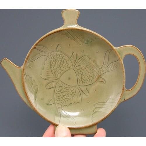 #4 Rare Song Dynasty(961--1275)LongQuan Kiln porcelain Pen wash, Three fish pattern half pot,best collection & adornment