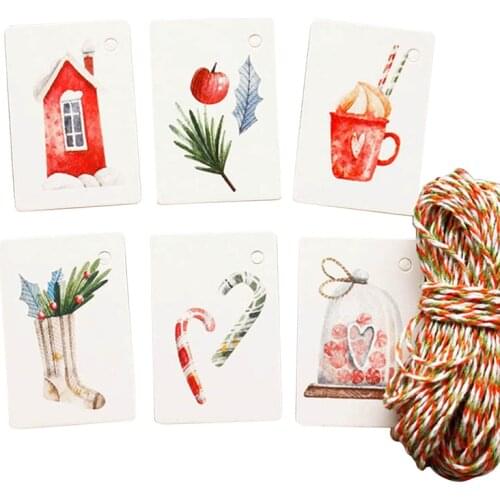 48/50pcs DIY Christmas Paper Gift Bag Snowman Deer Santa Claus Paper Label Hang Tags Party Decor Xmas Gift Wrapping Bags