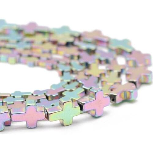 4x6/6x8/8x10MM Jesus Cross Shape Light Purple Hematite Natural Stone Spacer Loose Beads For Jewelry Making Handmade DIY Bracelet