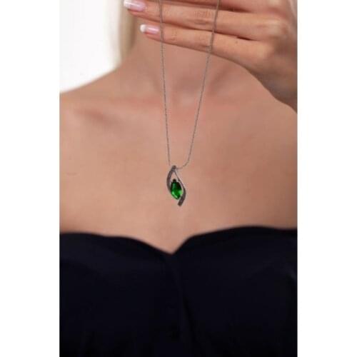 925 Sterling Silver Necklace Jewelry Elegant Model Silver Necklace With Emerald And Marcasite Stone For Women Anniversary Gift