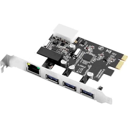 3 Port PCI Express USB 3.0 Adapt Card + Gigabit Ethernet LAN - Standard & Low - Profile Windows Server,7,8,8.1,10 PCsPCs
