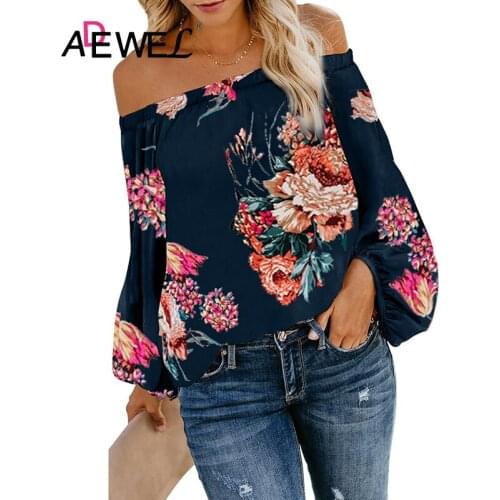 ADEWEL Apricot Wherever You Go Off The Shoulder Plus Size Top Poleras Mujer De Moda 2019 Women Clothes Long Sleeve Shirt XL
