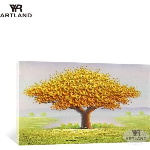 Free shipping Yellow tree landscape Hand-painted abstract oil painting on canvas wall art picture for living room home decor