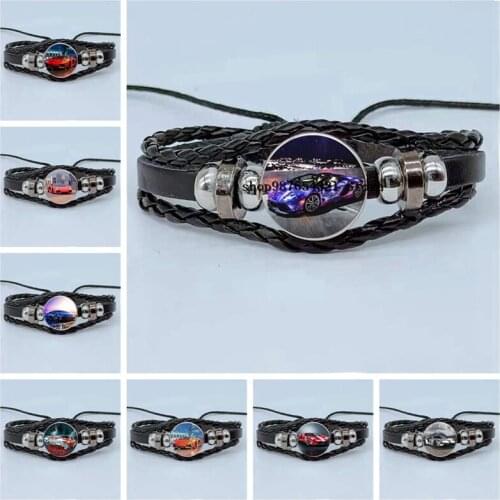 New fashion car bracelet, I love car bracelet, glass cabochon multi-layer braided leather bracelet, car lovers collection