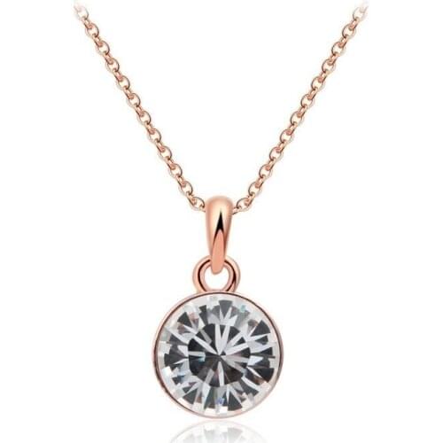 Rose Gold Color Single Round Crystal Undertale Pendant Necklace For Women Girls Kids Jewelry Chain 18" Kolye Collier Ketting